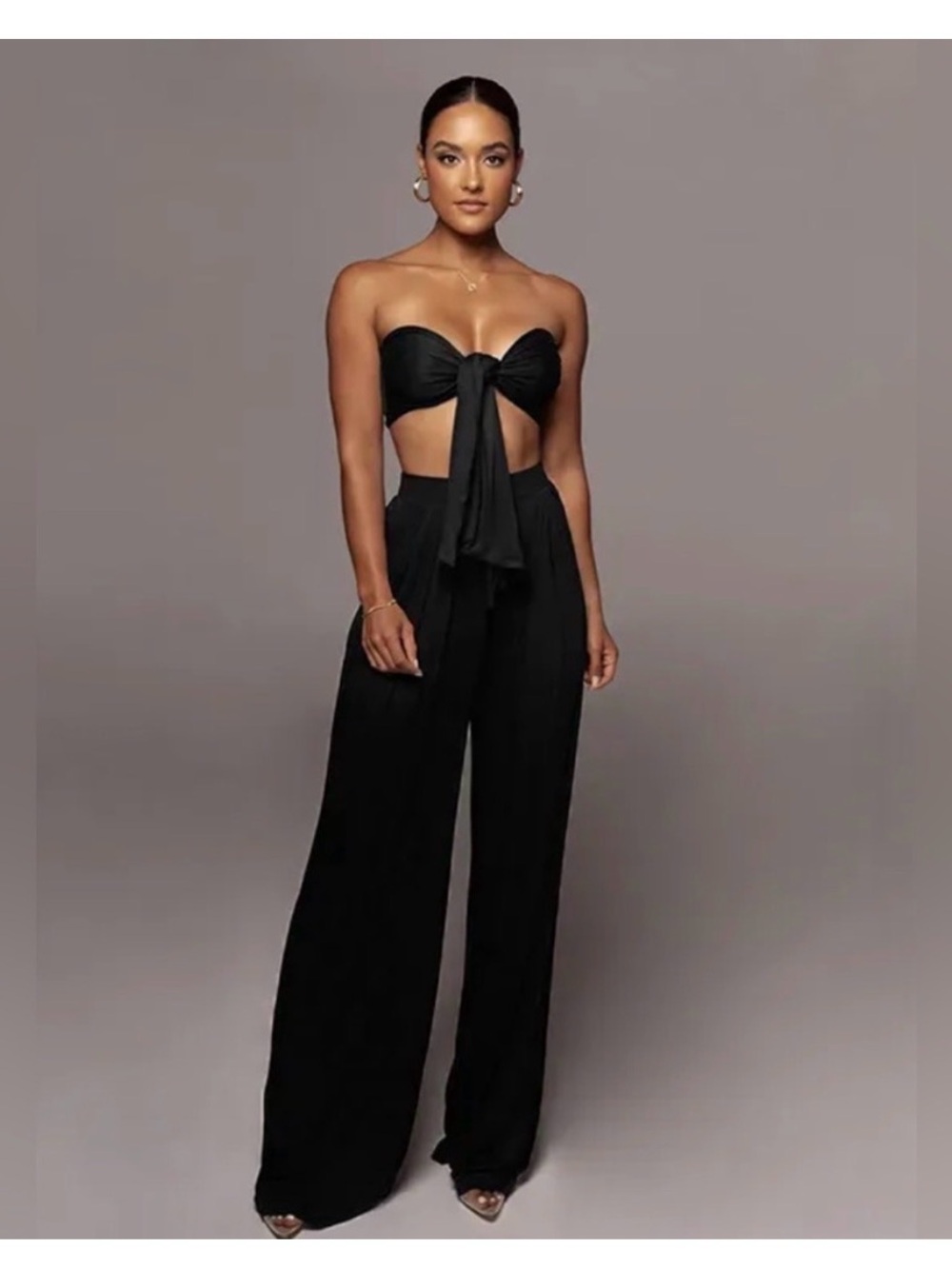 Jluxlabel Bandeau Wide-Leg Pant Set - jumpsuit front tie